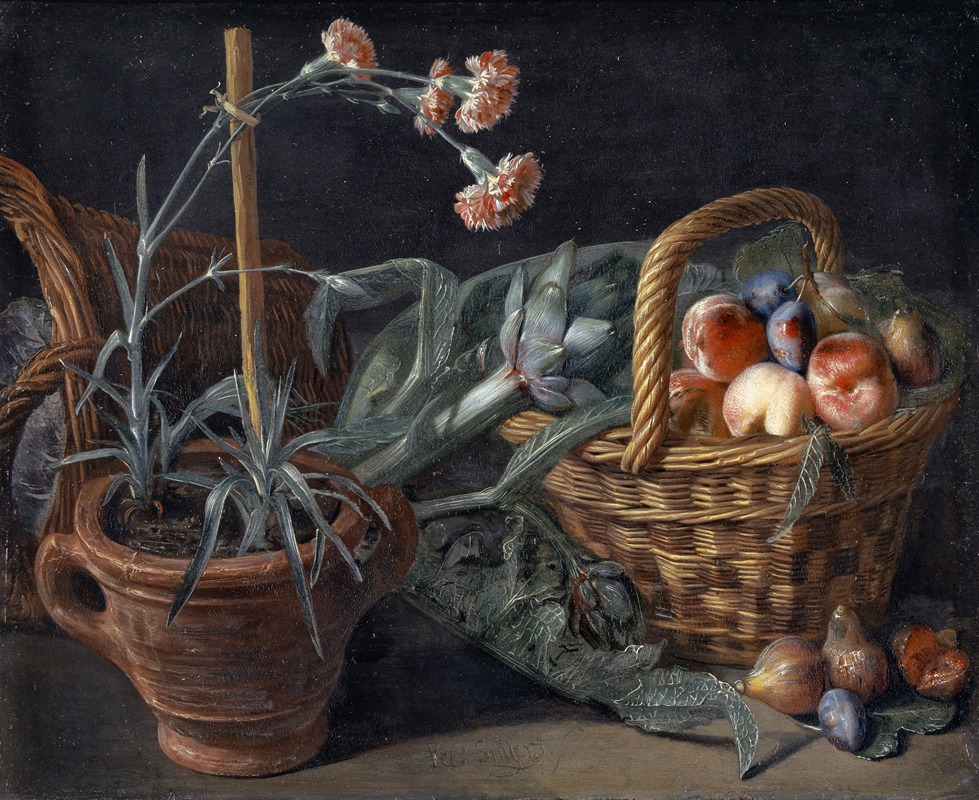 Pieter Snyers - Fruit Basket And Pinks
