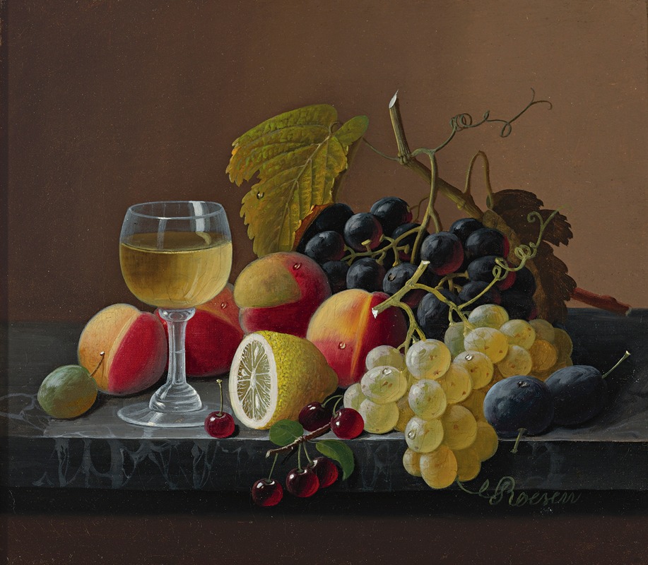 Severin Roesen - Still Life Of Fruit With Lemon