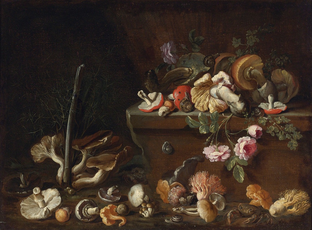 Simone Del Tintore - Still Life With Mushrooms And Flowers