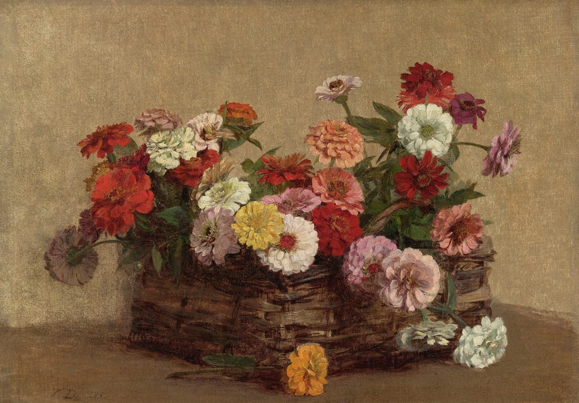 新品お買い得Henri Fantin-Latour、Zinnias、超希少額装用画版、新品額装付 静物画