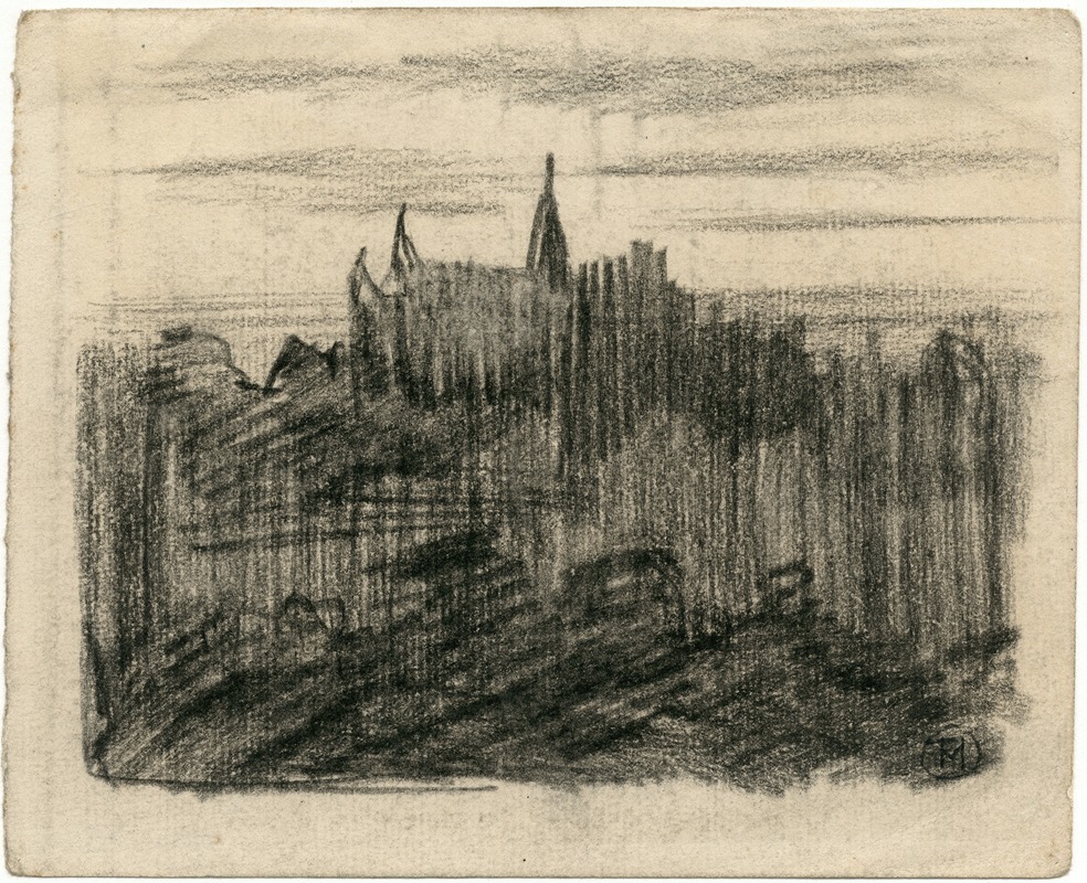 Theo van Hoytema - Gezicht op een kasteel bij nacht