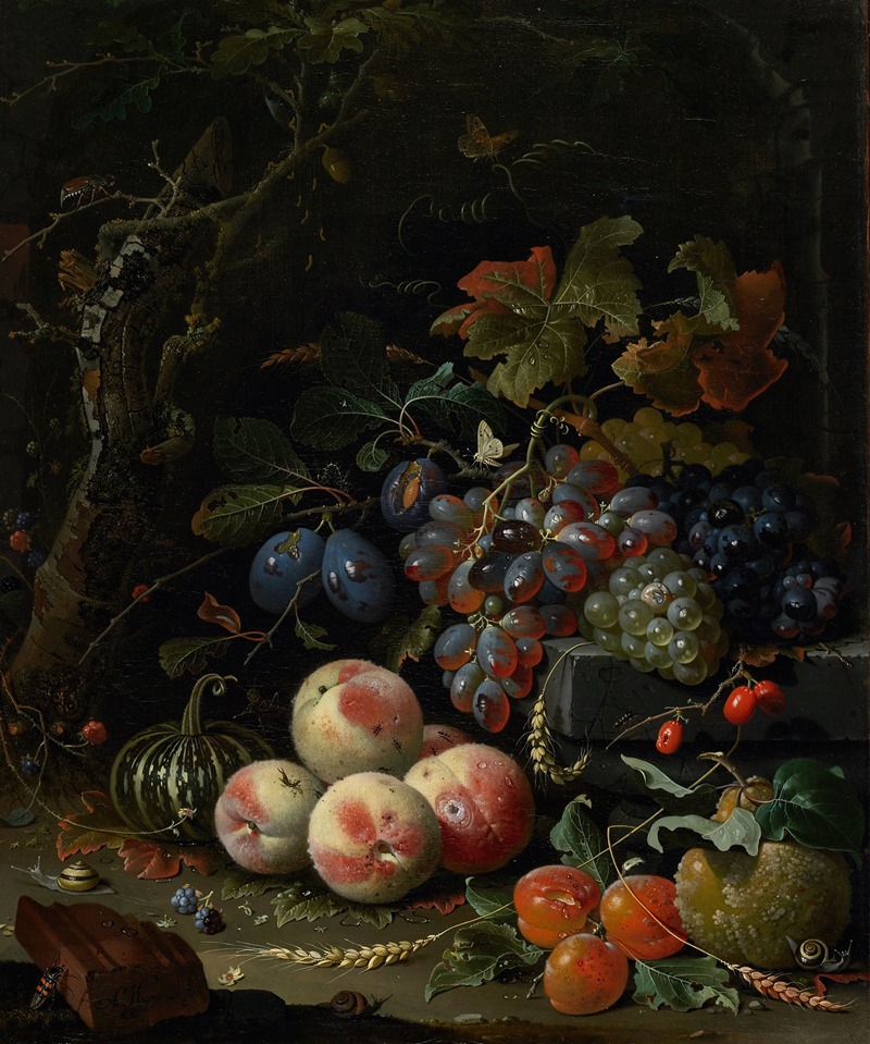 Abraham Mignon - Still Life with Fruits, Foliage and Insects
