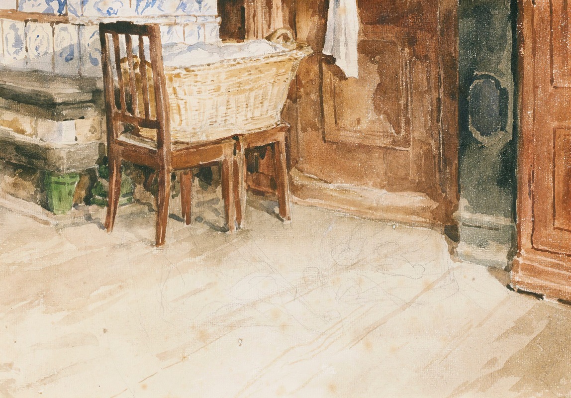 Albert Anker - Living Room Corner With Laundry Basket