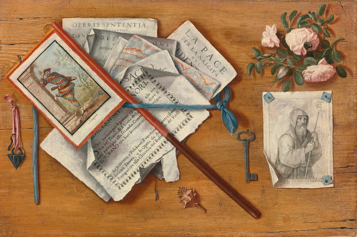 Antonio Cioci - Trompe L’oeil Still Life With Letters And Other Objects On A Board