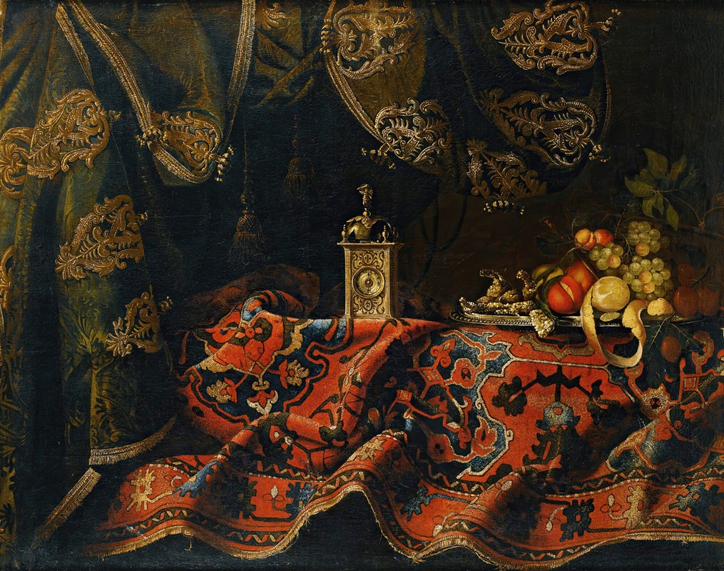 FRANCESCO FIERAVINO - Still Life With Carpet And Clock