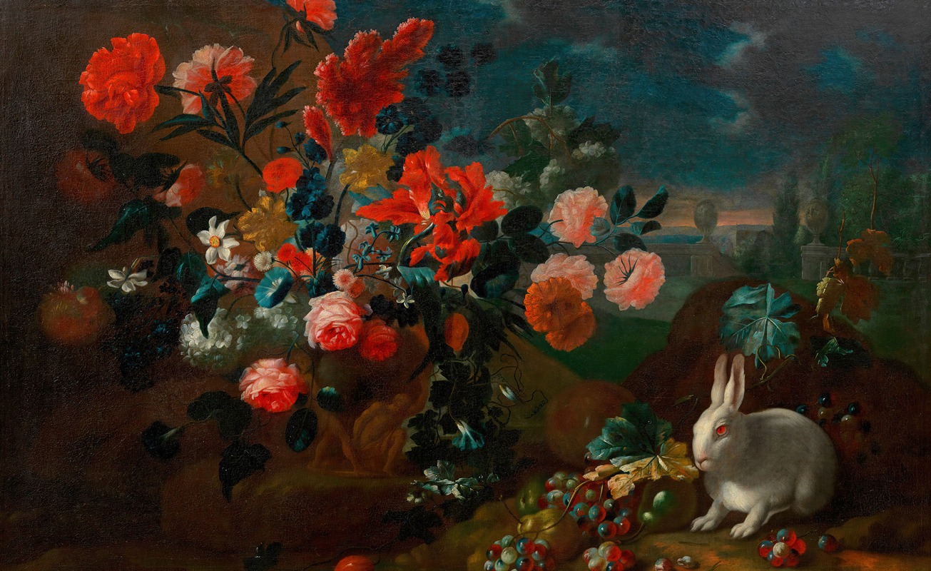 Franz Werner von Tamm - Blumenstillleben mit Kaninchen