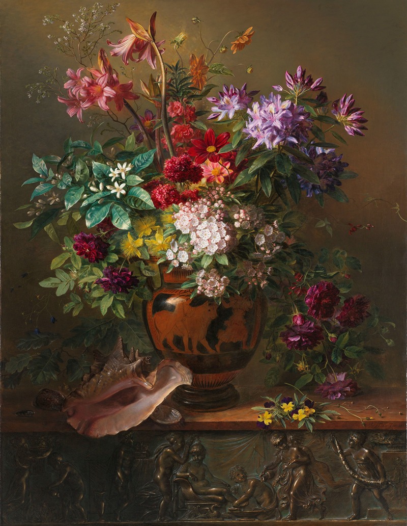 Georgius Jacobus Johannes van Os - Stilleven met bloemen in een Griekse vaas; allegorie op de lente