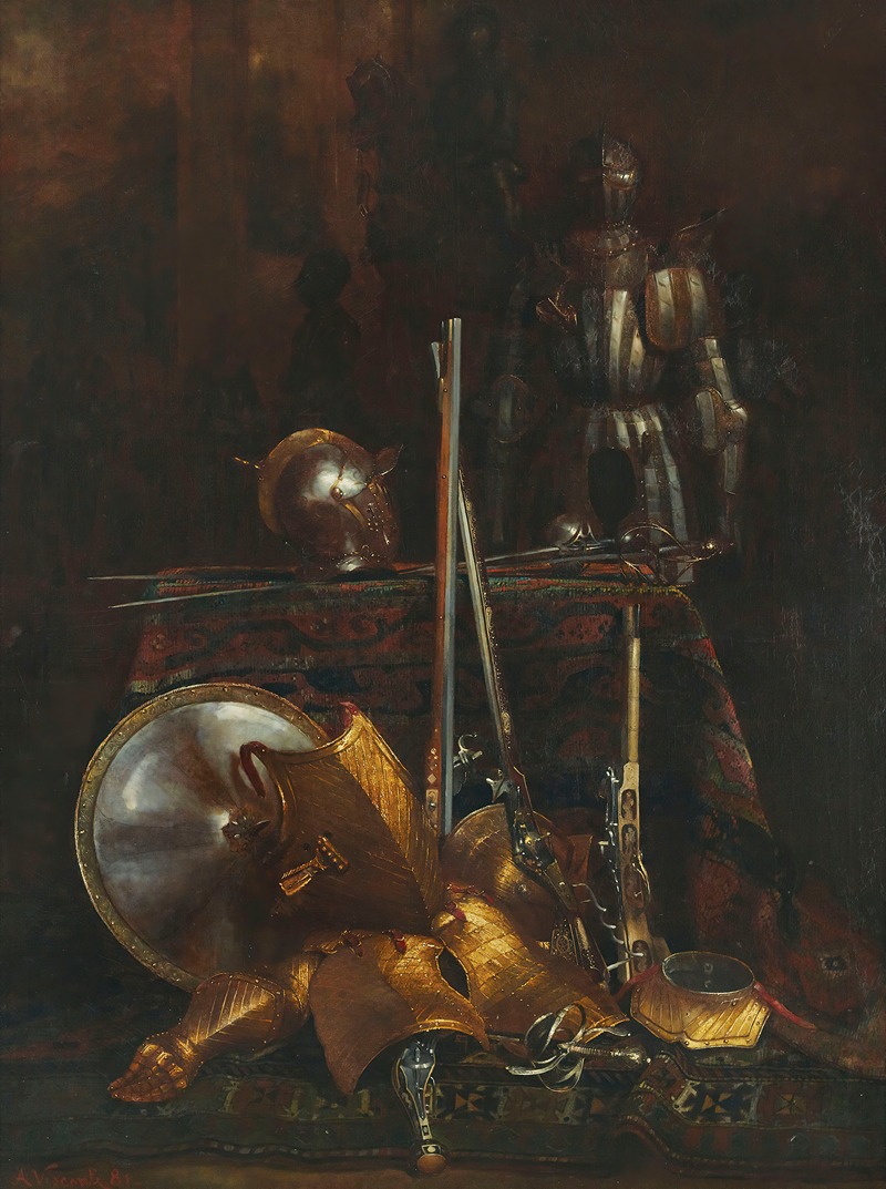 Giuseppe Adolfo Feragutti Visconti - Still life of armor and gun elements