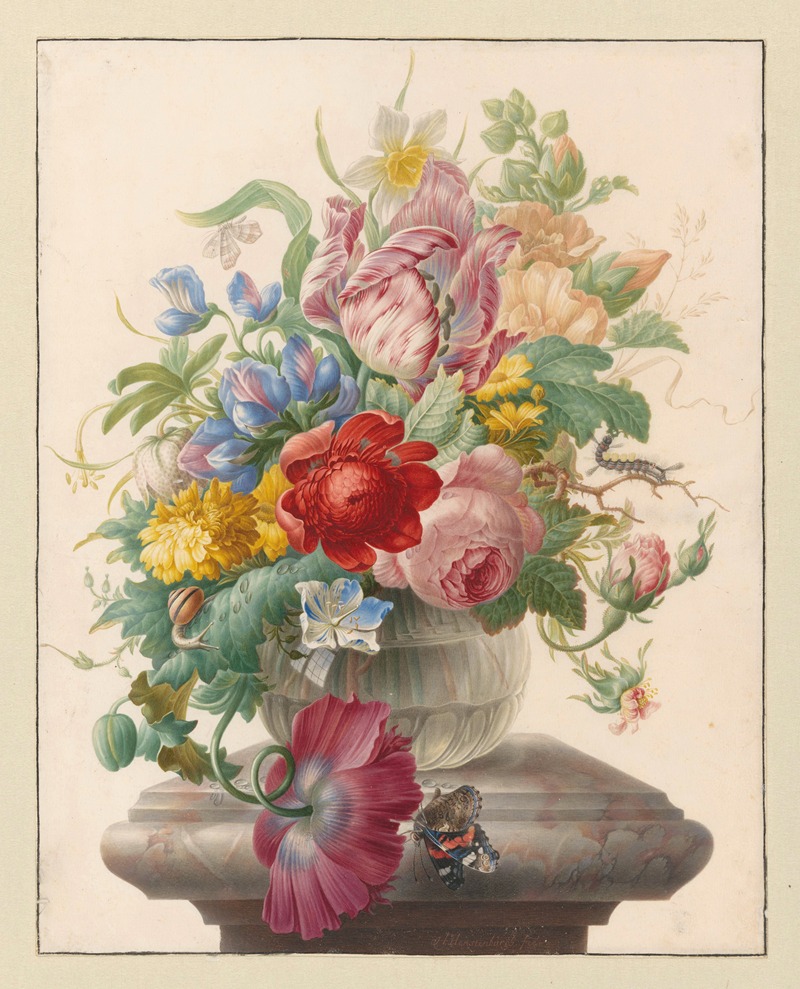 Herman Henstenburgh - Bloemen in vaas met Atalanta