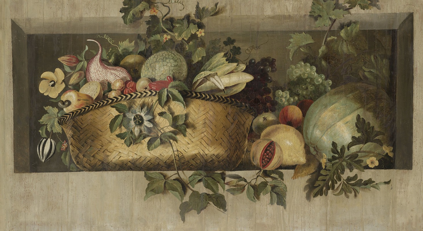 Jacob van Campen - Stilleven met vruchten en bloemguirlandes