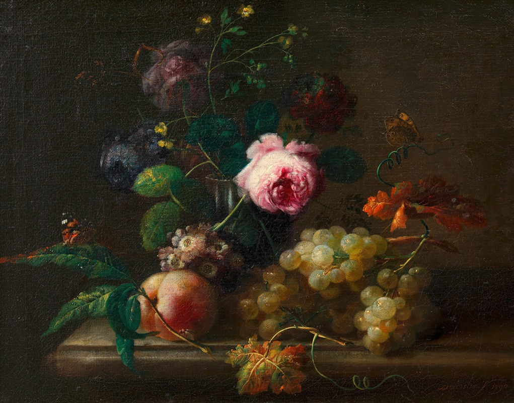 Johann Baptist Drechsler - Blumenstillleben mit Früchten