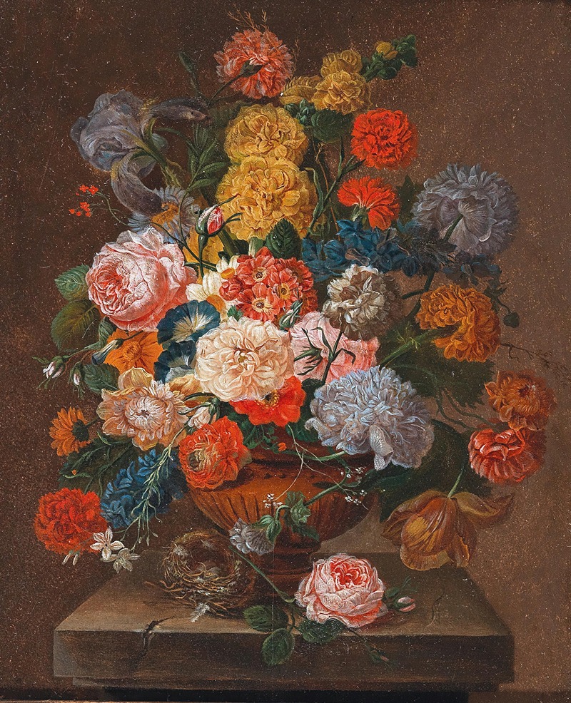 Johann Oberer - A Bouquet of Flowers with a Bird’s Nest,
