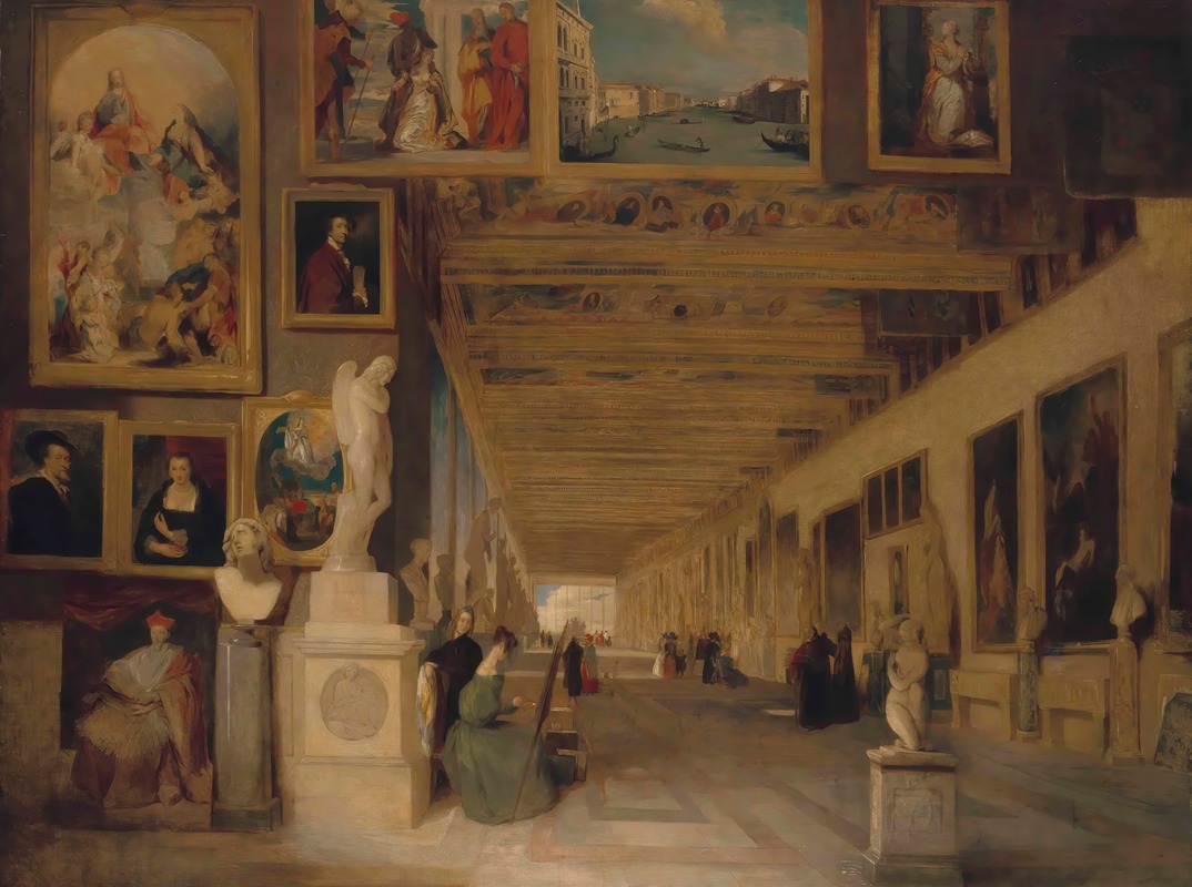John Scarlett Davis - The Long Gallery of the Uffizi, Florence