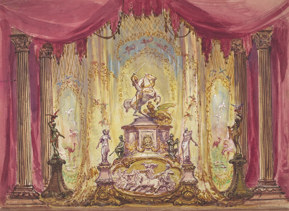 Robert Caney - Stage Set with a Statue Of Saint George Slaying the Dragon