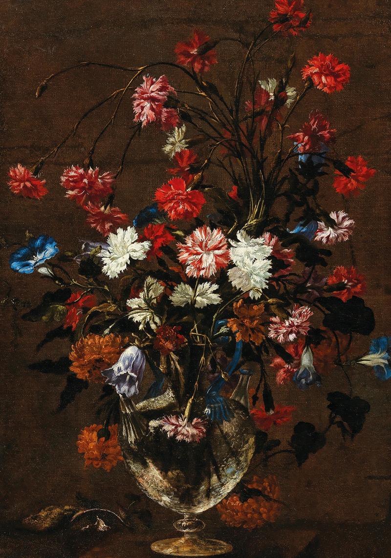 Roman School - Carnations and other flowers in a glass vase