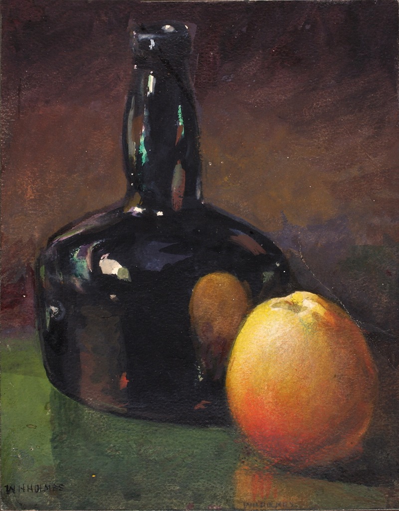 William Henry Holmes - Still Life-Apples and Bottle