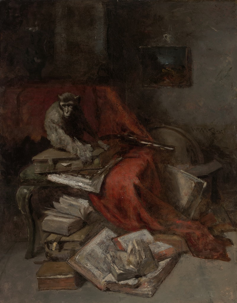 William Merritt Chase - Monkeying with Literature