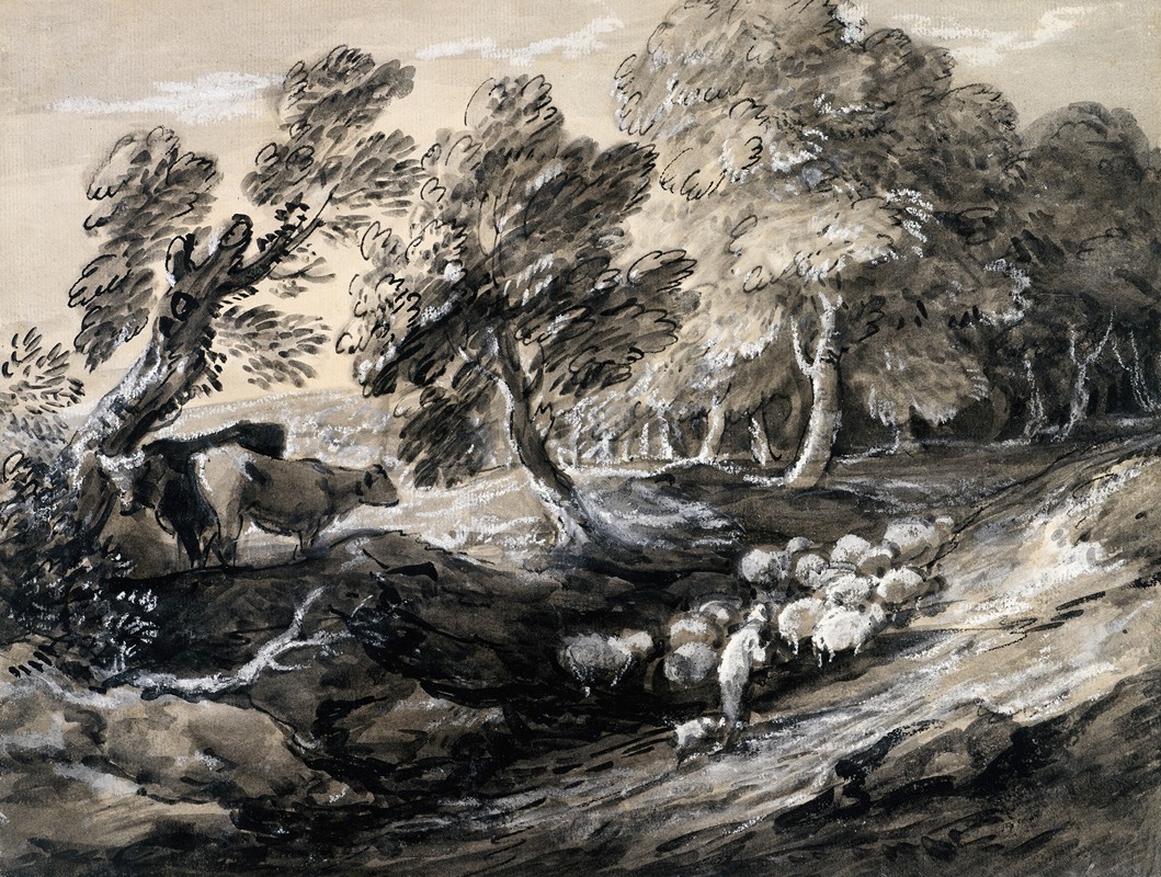 Thomas Gainsborough - A Shepherd Driving a Flock of Sheep through a Wood