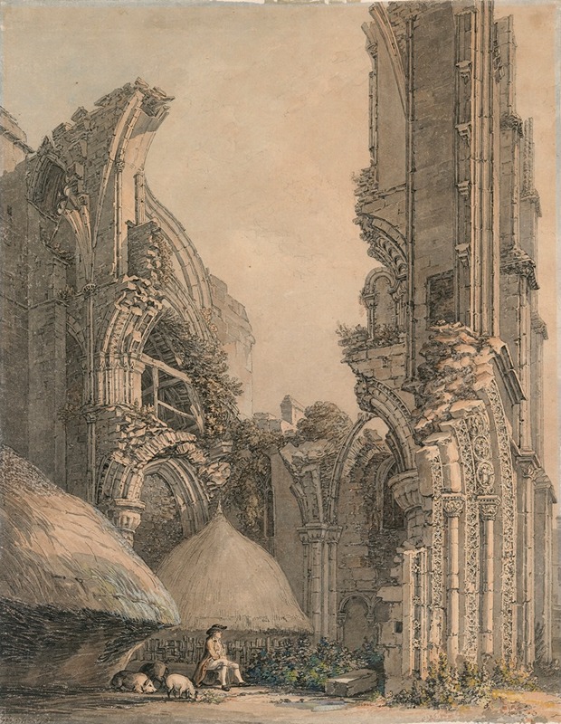 Thomas Hearne - The Ruins of Malmesbury Abbey, Somerset, from the West Front (ill. for ‘The Antiquities of Great Britan’ 1807)