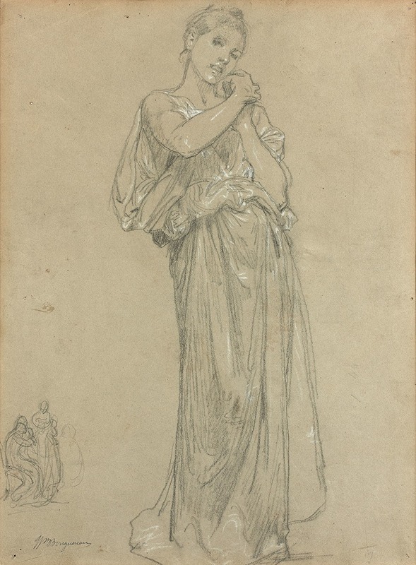 William Bouguereau - Jeune fille drapée et un groupe de figures, étude pour ‘Premiers bijoux’