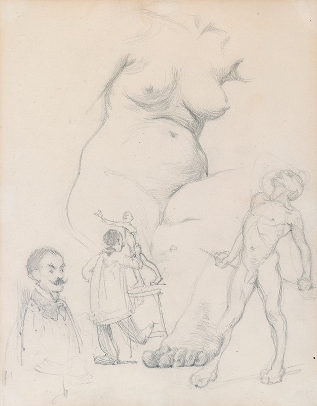 William Orpen - Sketches of a Female Nude, a Male Model and a Sculptor
