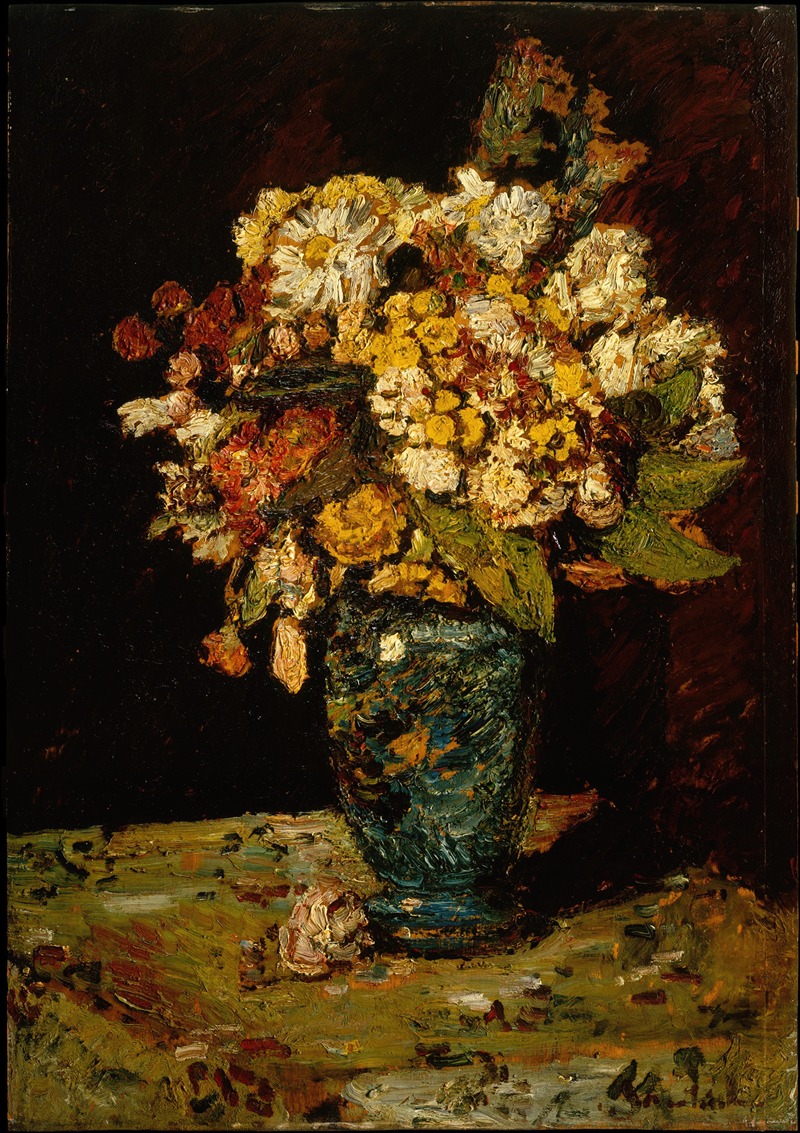 Adolphe Monticelli - Flowers in a Blue Vase