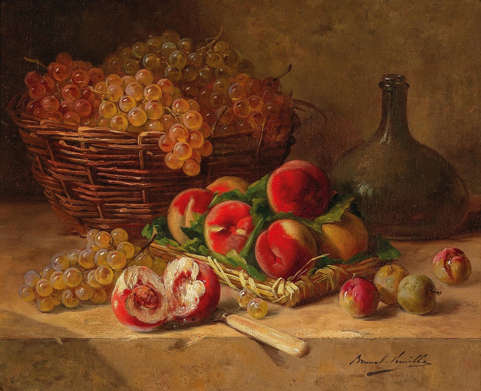 Arthur-Alfred Brunel de Neuville - Fruit Still Life with Peaches and Grapes