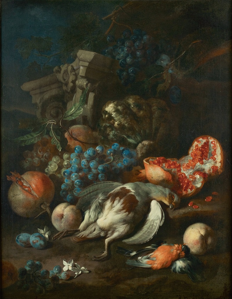 Franz Werner von Tamm - Früchtestück mit totem Rebhuhn und Gimpelmännchen