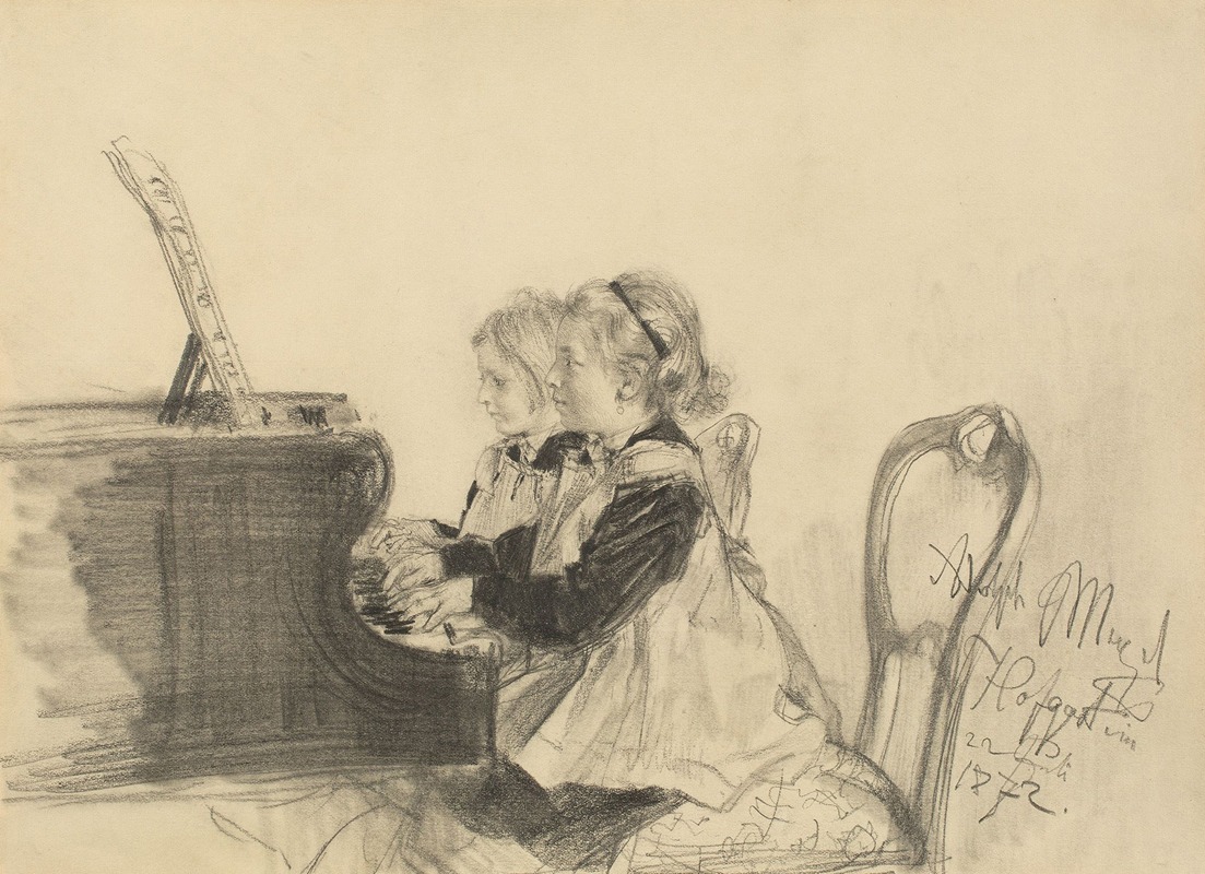 Adolph von Menzel - Therese und Grete Herrmann beim Klavierspiel