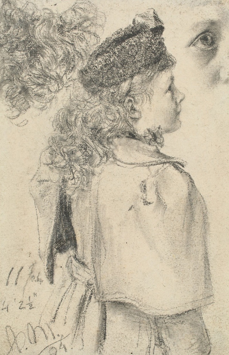 Adolph von Menzel - Junges Mädchen im Profil mit Pelzkappe