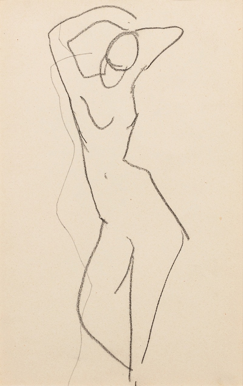 Amedeo Modigliani - Esquisse de femme nue debout de face, bras au-dessus de la tête