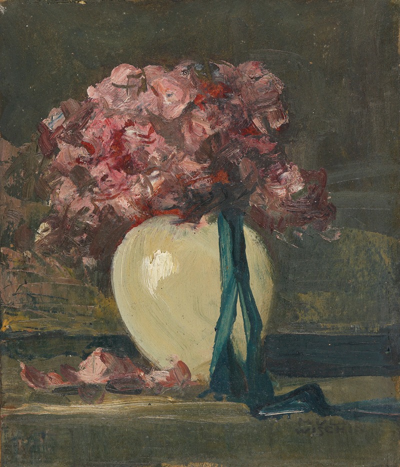 Anton Müller-Wischin - Rosa Blumen in weißer Vase