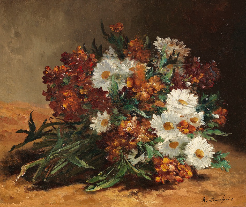 Eugène Henri Cauchois - Bouquet with daisies and gold lacquer