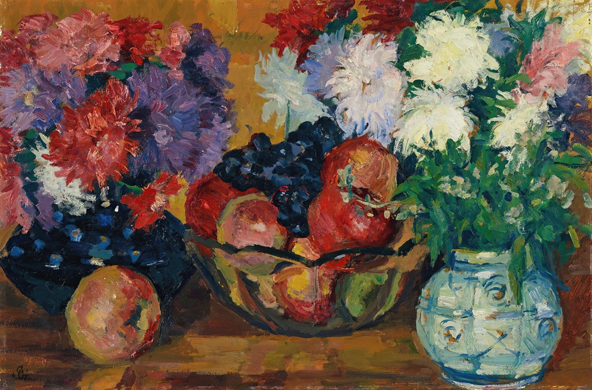 Giovanni Giacometti - Stillleben Mit Astern, Äpfeln Und Trauben