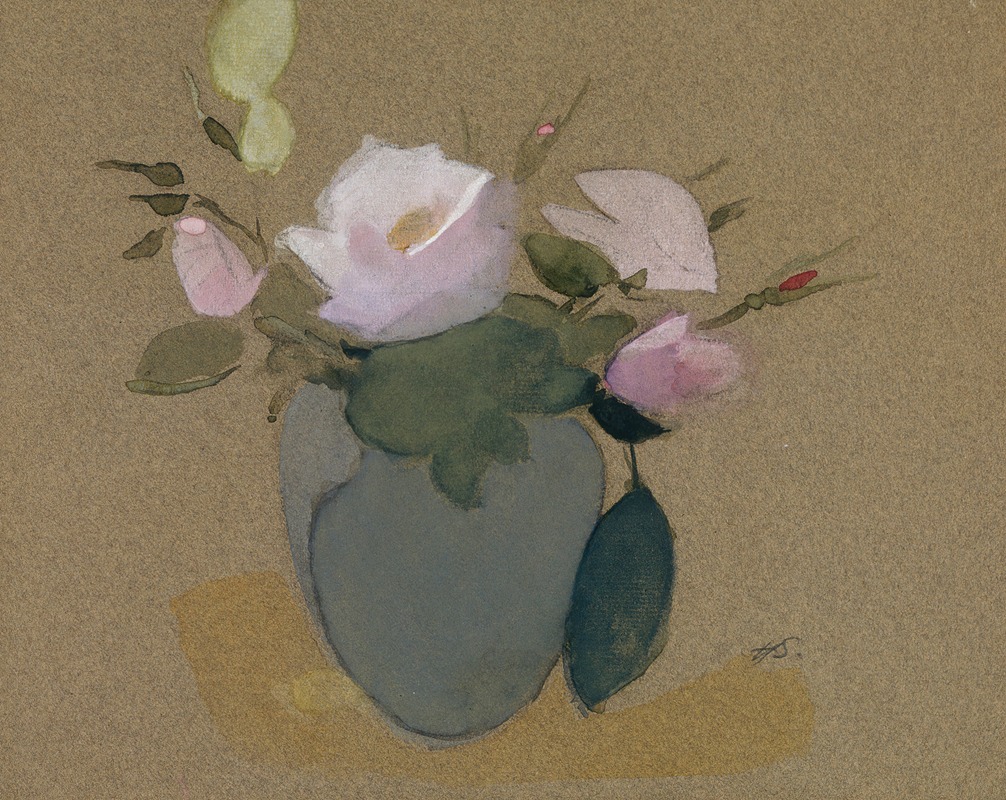 Helene Schjerfbeck - Roses in a Blue-Green Vase
