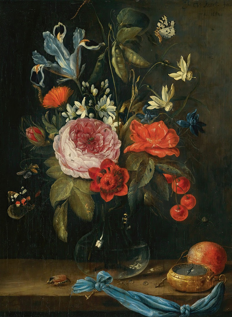 Jan Van Kessel The Elder - Still Life With Flowers In A Glass Vase