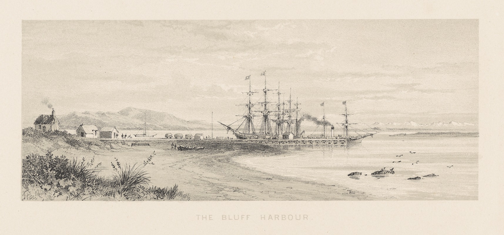 Charles Decimus Barraud - New Zealand Graphic and Descriptive. Plate V. The Bluff Harbour