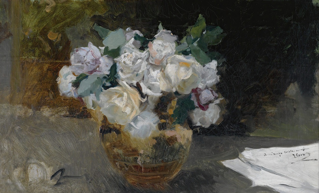 Joaquín Sorolla - Bodegon De Rosas Blancas (Bouquet Of White Roses)