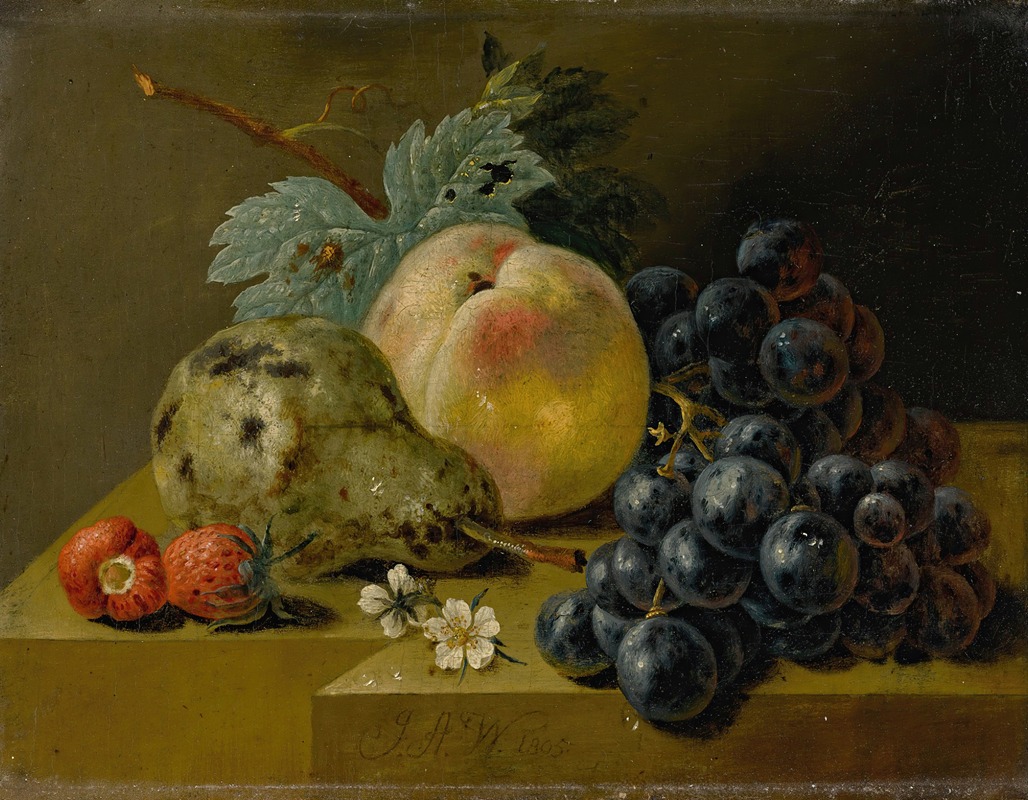 Johann Amandus Wink - Still Life With Ripening Fruits On A Stone Ledge