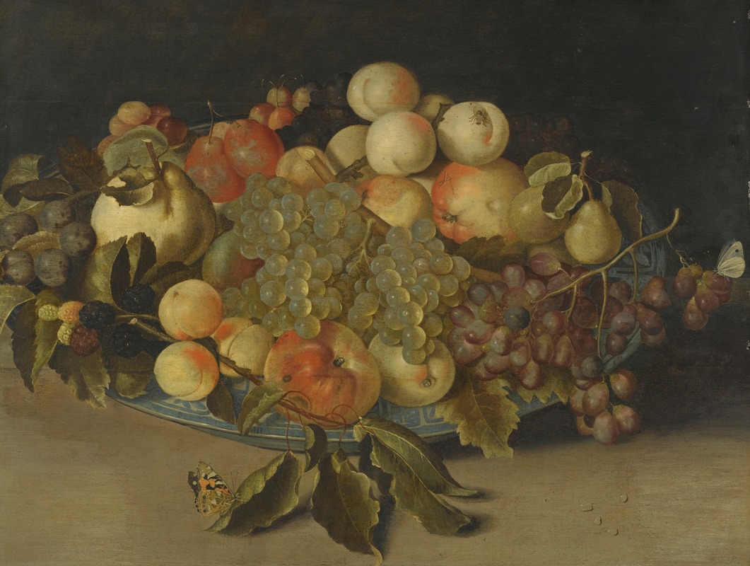 Johannes Bosschaert - Sill Life With Blackberries, Apples, Peaches And Pears In A Chinese Blue And White Porcelain Bowl
