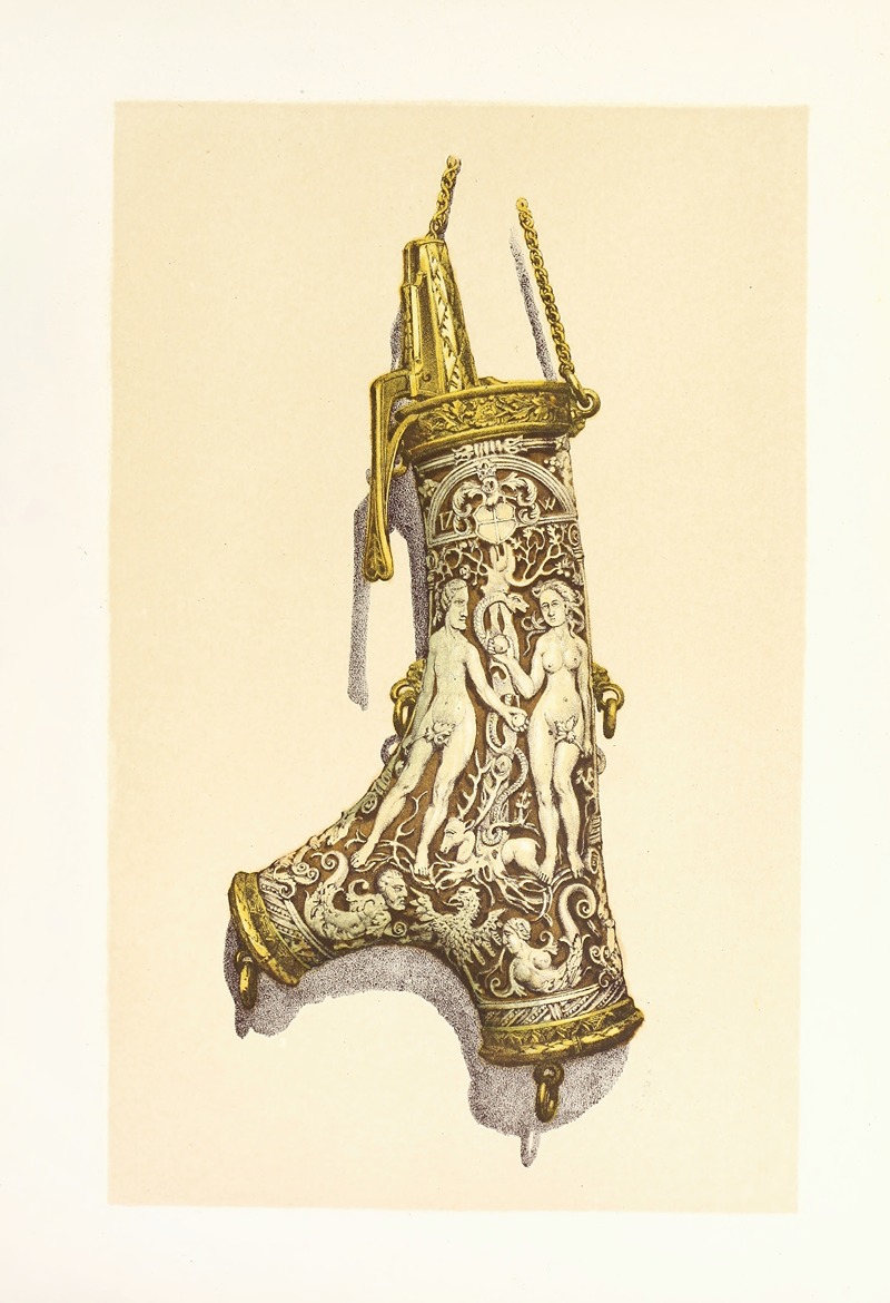 John Charles Robinson - Powder-Flask in Stag’s Horn, mounted in Silver Gilt