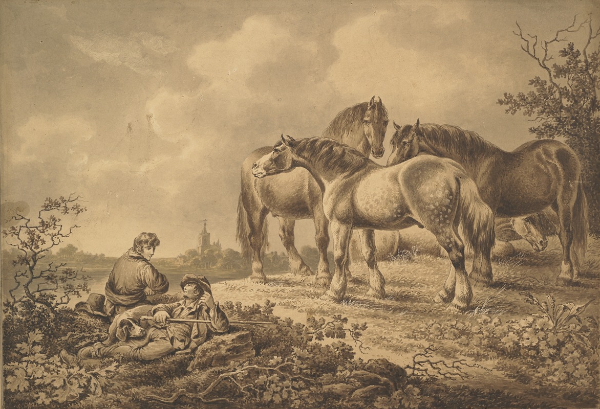 Charles Towne - Landscape with horses and men
