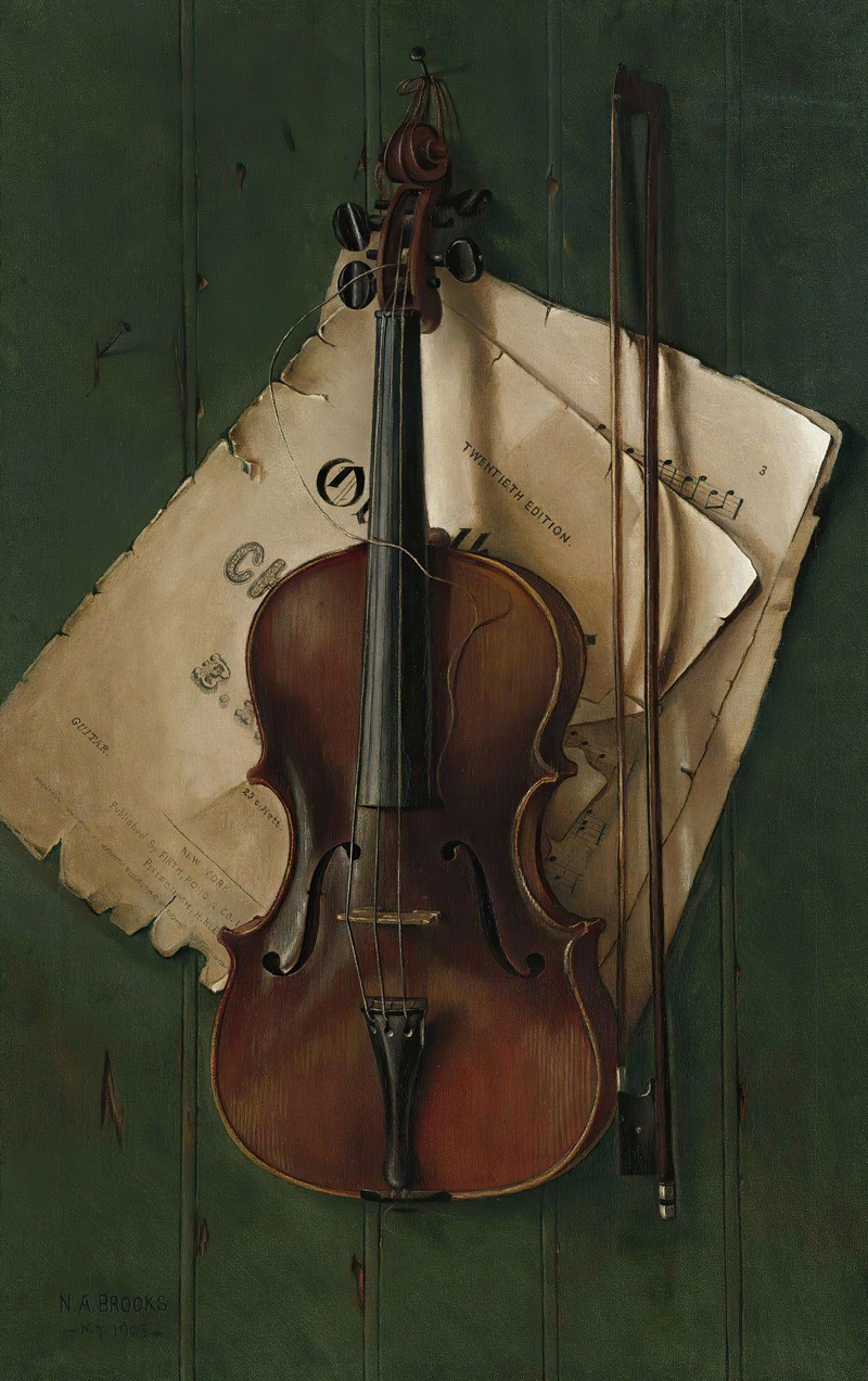 Nicholas Alden Brooks - Still Life With Violin, Bow And Sheet Music