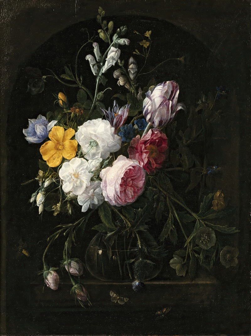 Nicolaes Van Verendael - Still Life With Flowers In A Crystal Vase