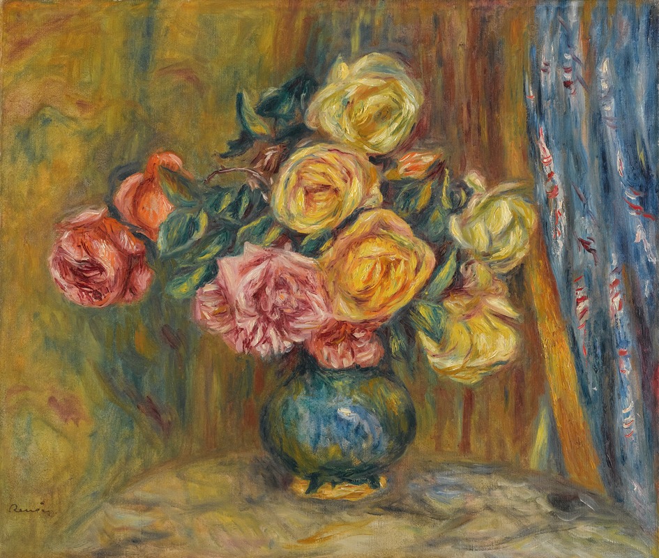 Pierre-Auguste Renoir - Les Roses Au Rideau Bleu