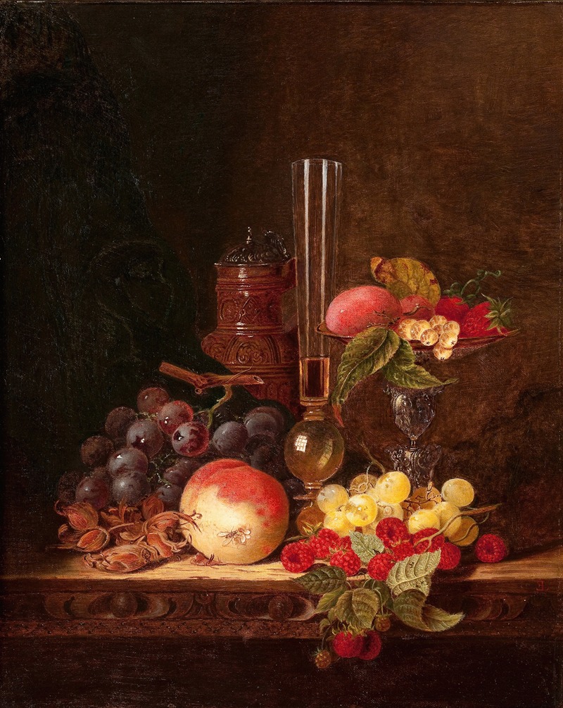 Edward Ladell - Still Life with Ceramic Jug, Wine Glass, and Tazza with Fruit