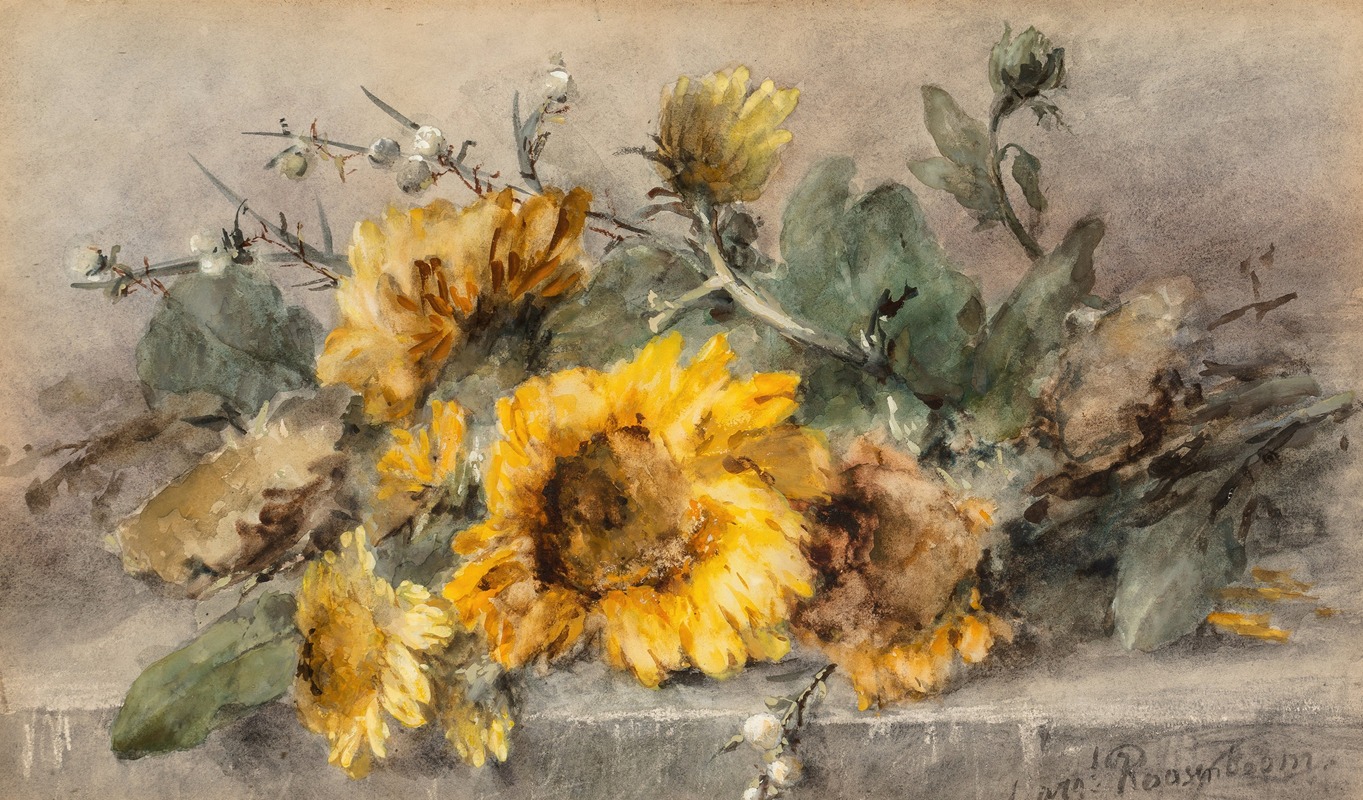 Margaretha Roosenboom - Spray of sunflowers on a stone ledge