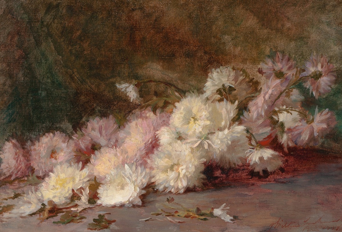 Robert Wilton Lockwood - Still Life of Pink and White Chrysanthemums