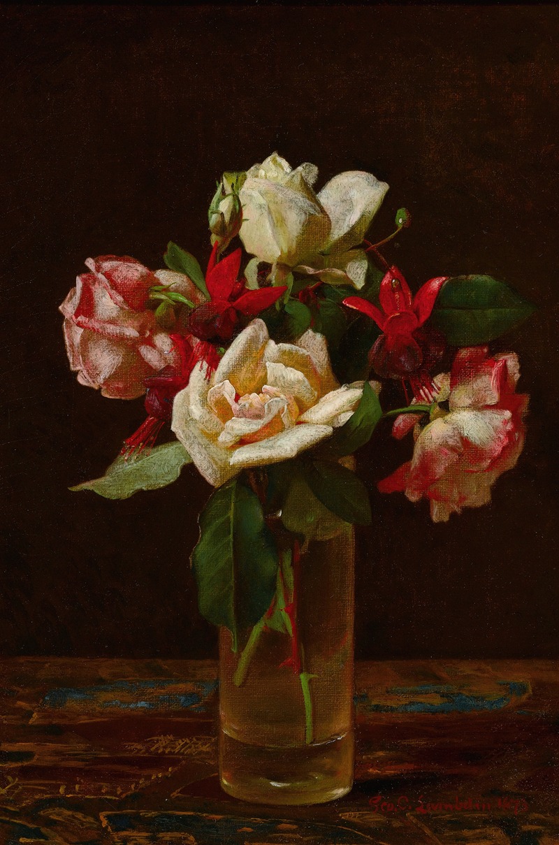 George Cochran Lambdin - Still Life with Roses and Fuchsia