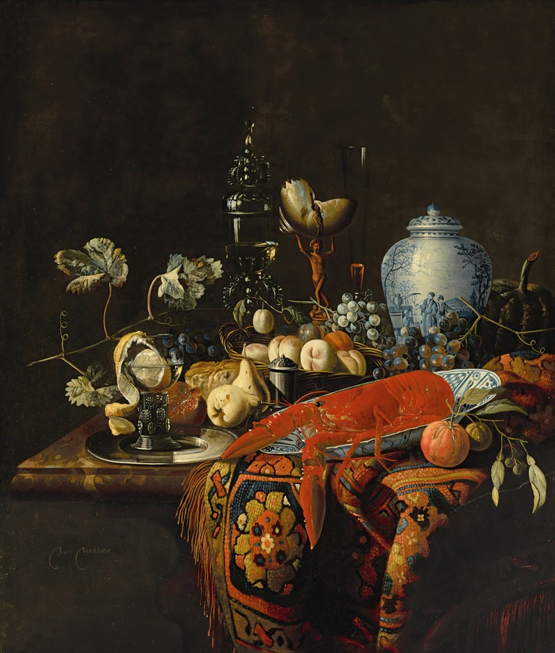 Huybert van Westhoven - A monumental still life with fruit and various objects